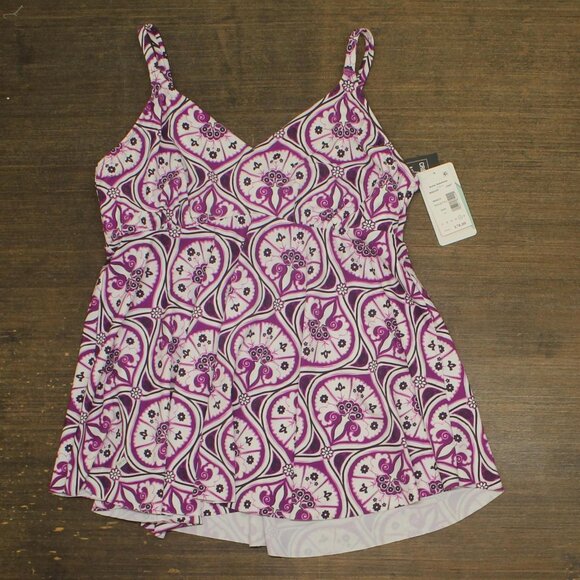 NWT Swim Solutions Printed Nylon Tankini Swim Top 806834 Magenta Purple 16 - Picture 3 of 6
